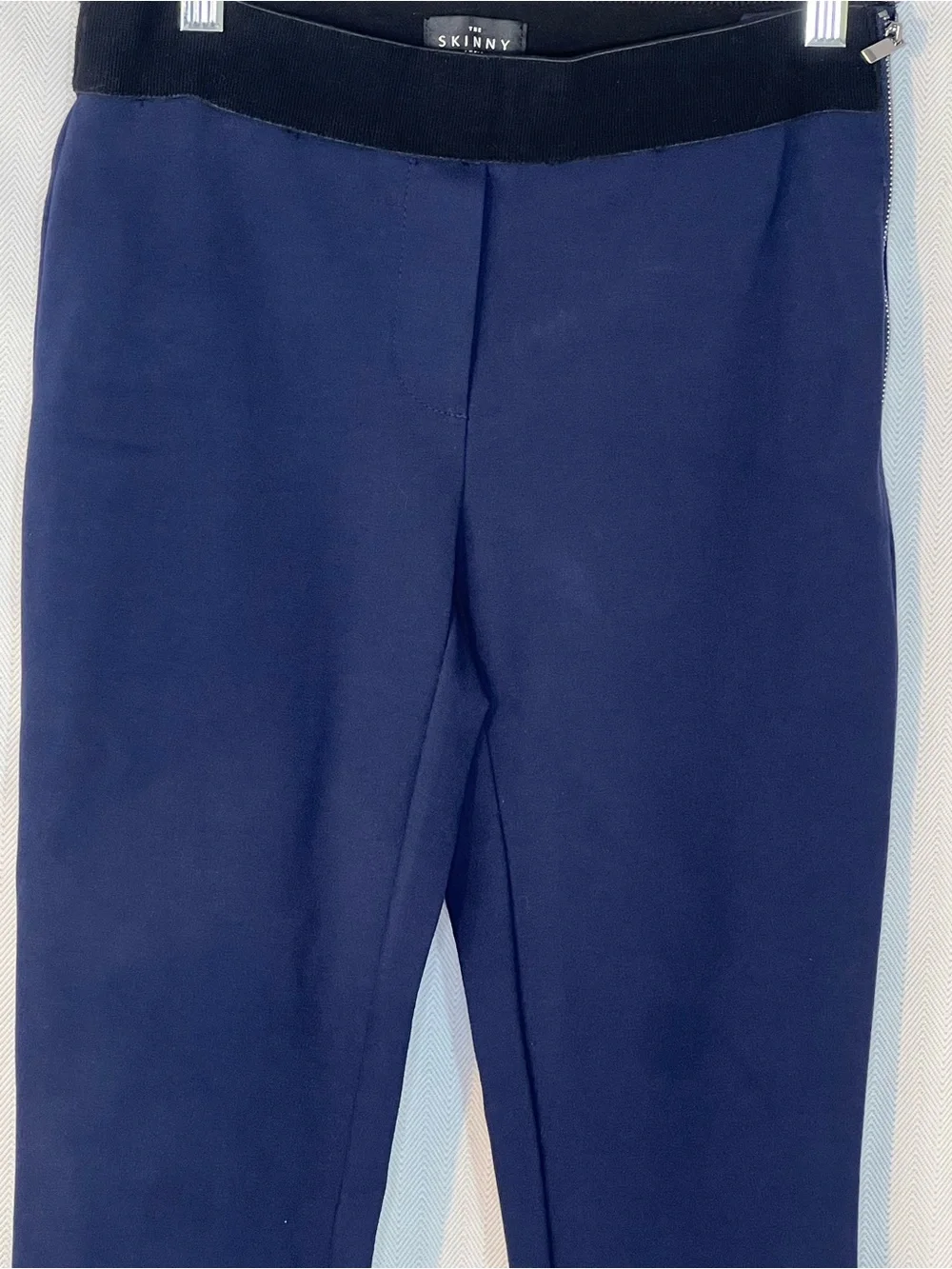 White House Black Market The Skinny Ankle Pants Knit Stretch Navy Side Zip 0👍
